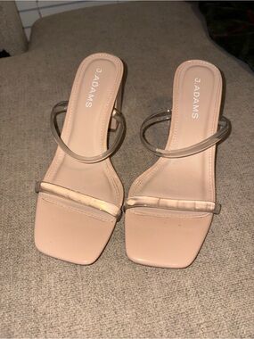 J. Adams Nude Clear Strap Block Heel Sandals Size 6.5